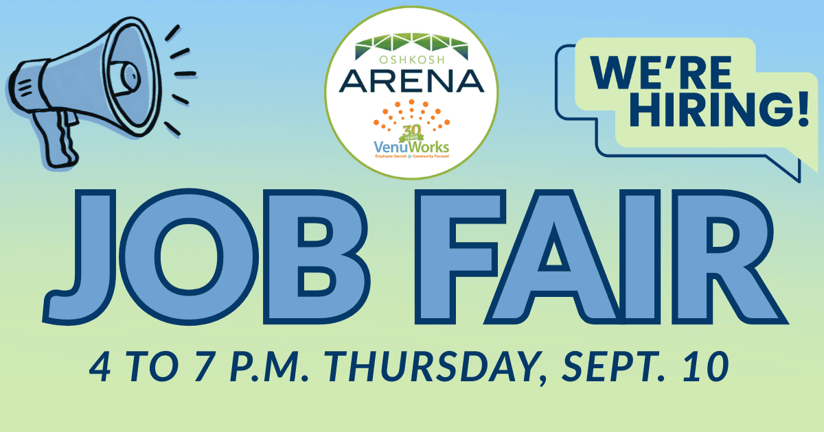 Flier advertising a job fair at the Oshkosh arena, from 4 to 7 p.m. on Thursday, September 10th.